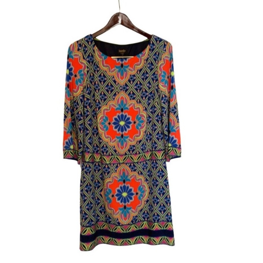 Laundry Colorful Multicolored Floral 3/4 Sleeve Mini Dress-Size Small